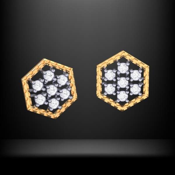 Hexagon Cluster Diamond Gold Stud