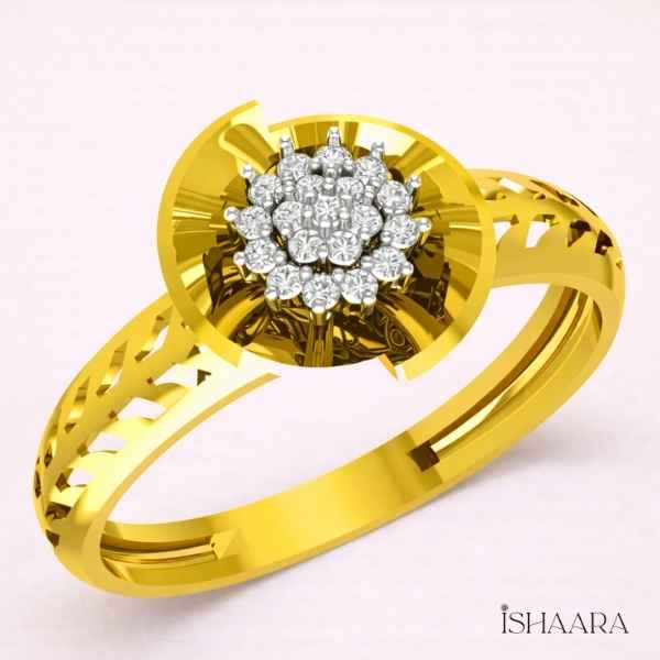 Ishaara Diamond Halo Cluster Gold Ring