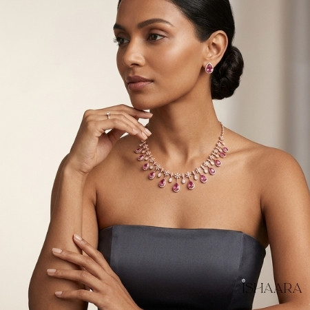 Elegant Gold Pink Tourmaline Drop Necklace