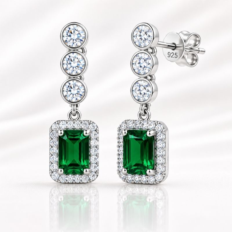 Emerald Cascade Silver Earrings