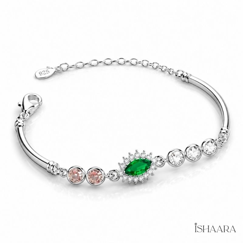 Sterling Silver Bracelet with Emerald Stone