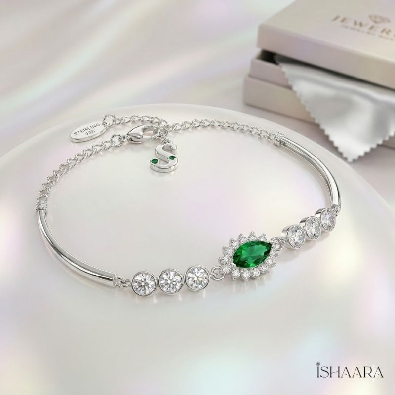 Sterling Silver Bracelet with Emerald Stone