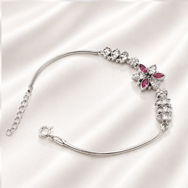 Maroon Bloom Silver Bracelet