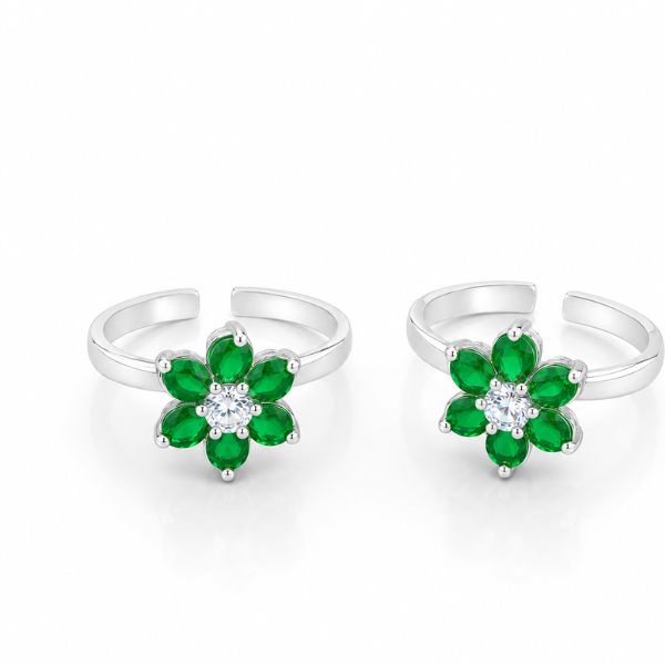 Elegant Green Silver Toe Ring