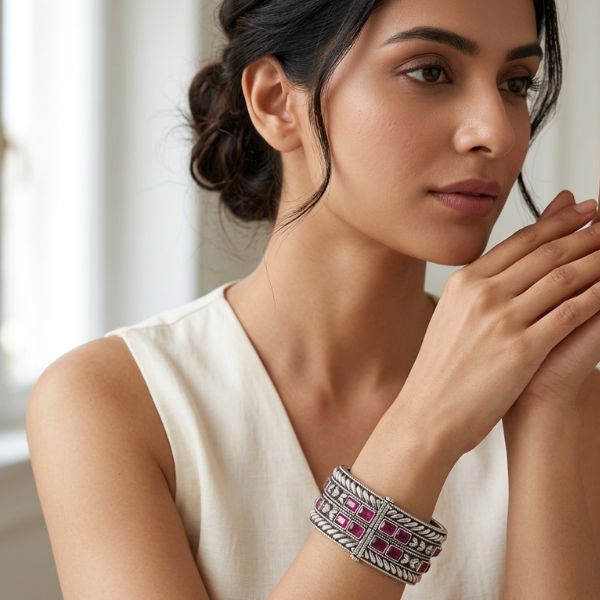 Square Stone Hinged Bangles