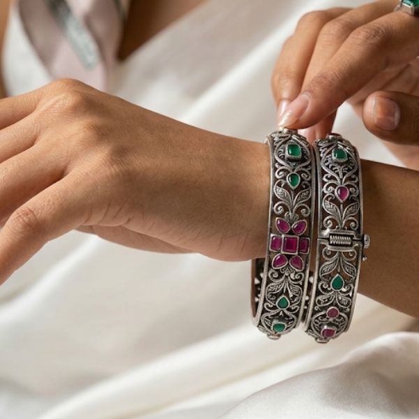 Purple Green Hinged Bangles